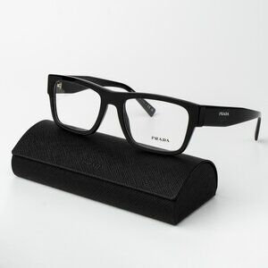 Prada Men Eyeglasses Black Rectangle Unisex PR15YV 1AB1O1 BRAND NEW